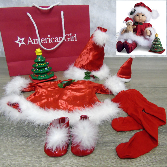 American Girl Bitty Baby SANTA'S HELPER Christmas Outfit Stacking Tree AG Bag + - Picture 1 of 10